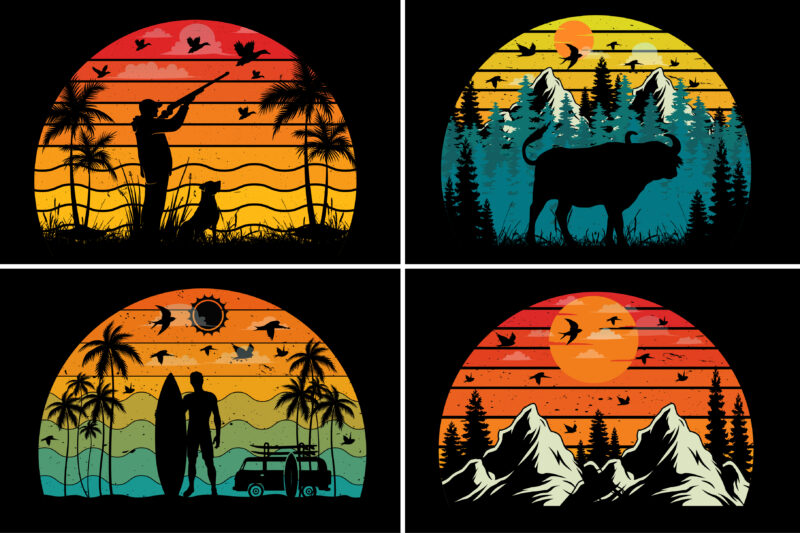 Sunset Vintage Colorful T-Shirt Graphic Bundle