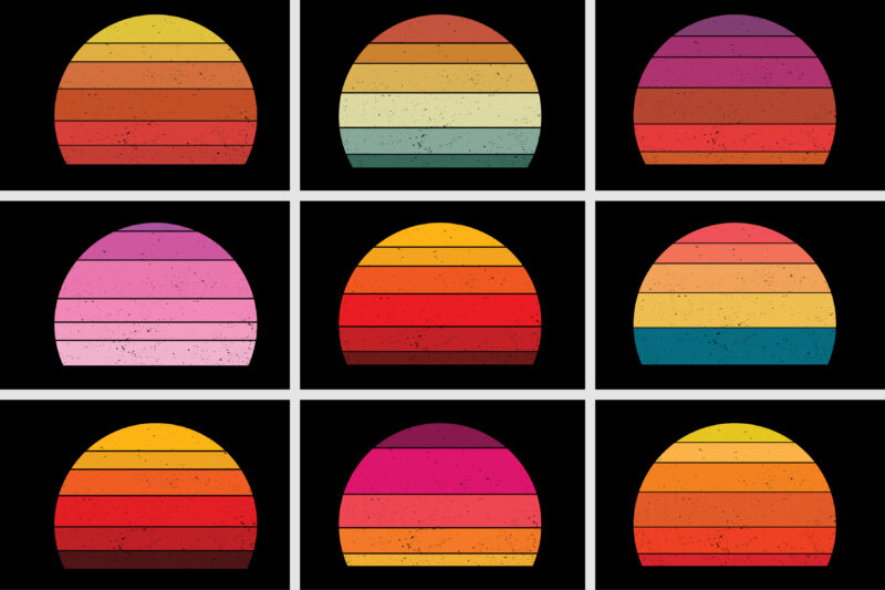 Retro Vintage Sunset T-Shirt Design Background Vector Bundle