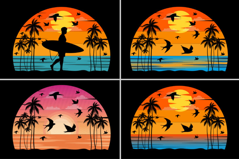 Sunset Retro Vintage Colorful T-Shirt Graphic Bundle