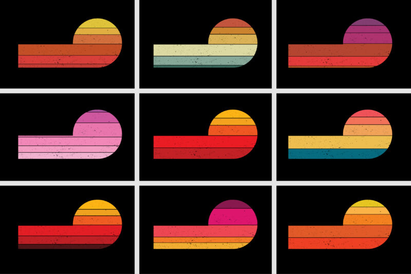 Retro Vintage Sunset T-Shirt Design Background Vector Bundle