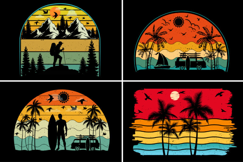 Sunset Vintage Colorful T-Shirt Graphic Bundle