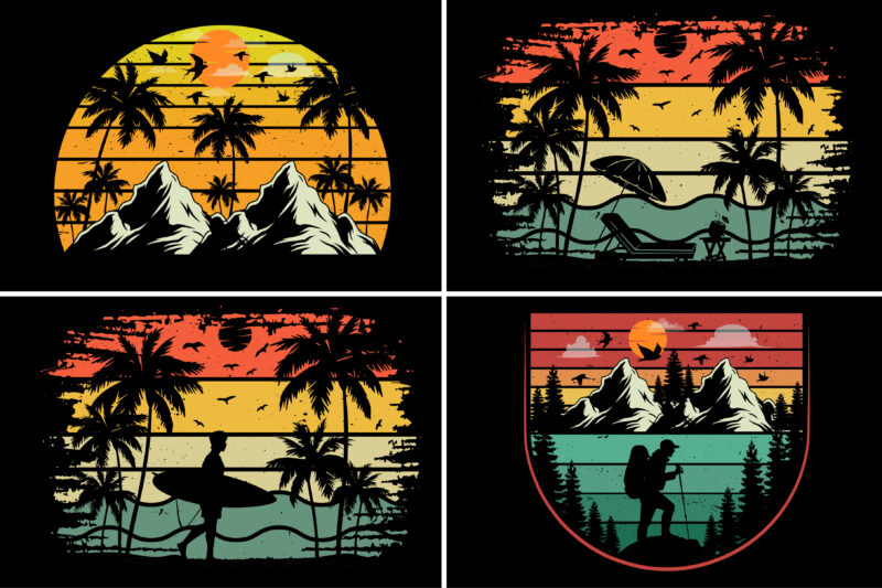 Sunset Vintage Colorful T-Shirt Graphic Bundle