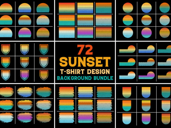 Sunset retro vintage t-shirt design background vector bundle
