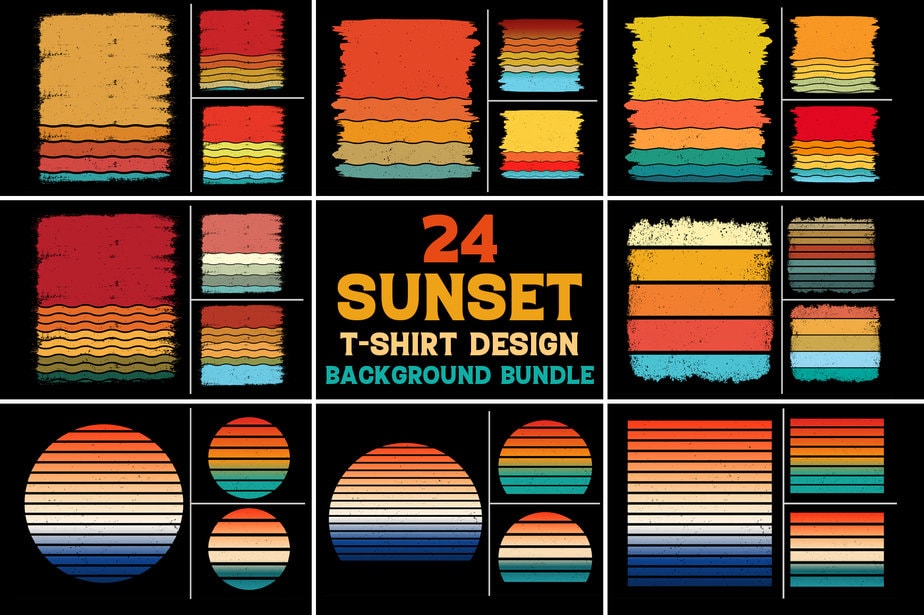 Sunset Retro Vintage T-Shirt Design Background Vector Bundle - Buy t