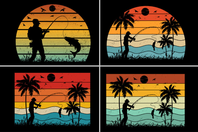 Sunset Retro Vintage Colorful T-Shirt Graphic Bundle