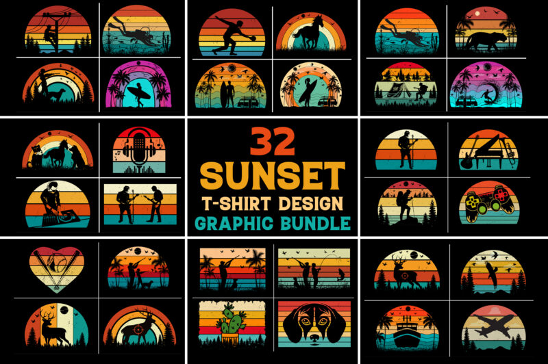 Sunset Retro Vintage T-Shirt Graphic Bundle