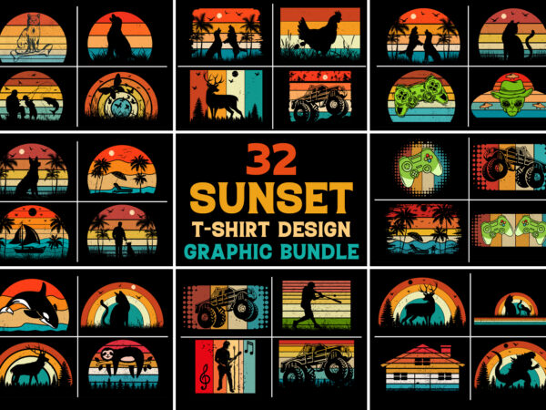 Sunset retro vintage t-shirt graphic bundle