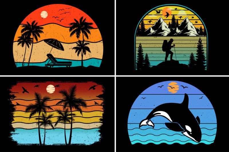 Sunset Vintage Colorful T-Shirt Graphic Bundle