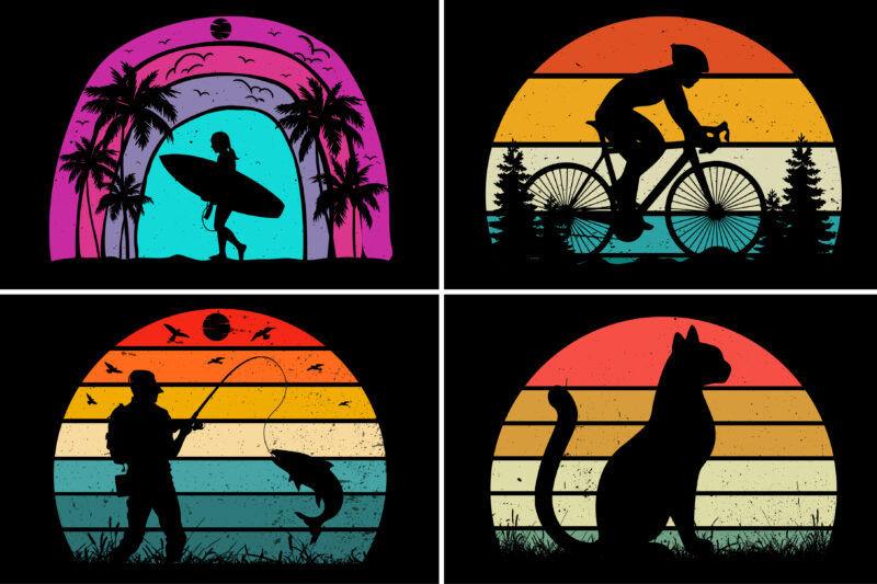 Vintage Sunset Colorful T-Shirt Graphic Bundle