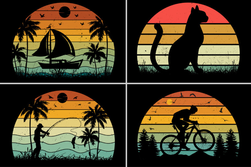 Sunset Retro Vintage Colorful T-Shirt Graphic Bundle