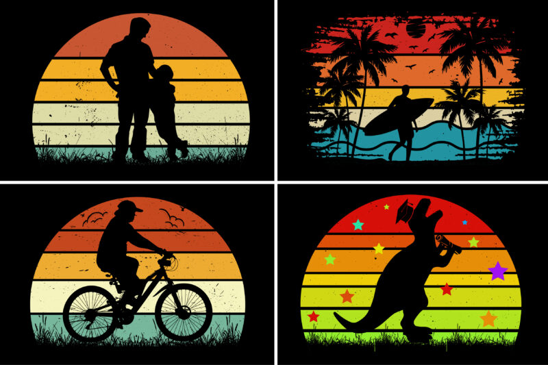 Vintage Sunset Colorful T-Shirt Graphic Bundle