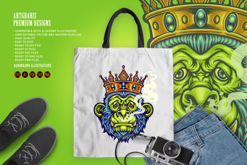 King Monkey with smoking weed Mascot Illustrations