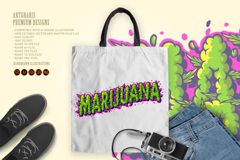 Marijuana lettering text smoke weed effect svg