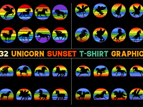 Unicorn retro vintage sunset t-shirt graphic bundle