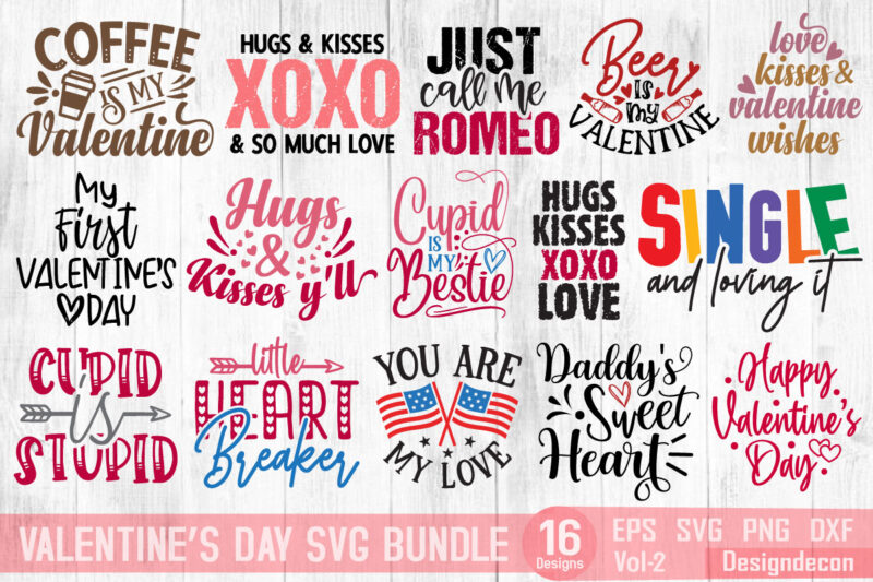 happy valentine’s day xoxo quote svg t-shirt designs bundle vol.2