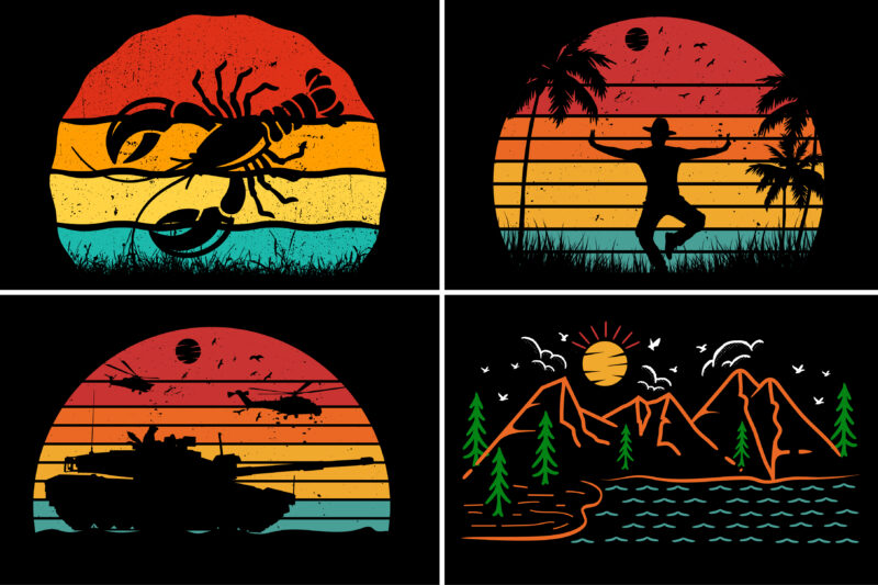 Retro Vintage Sunset T-Shirt Graphic Bundle