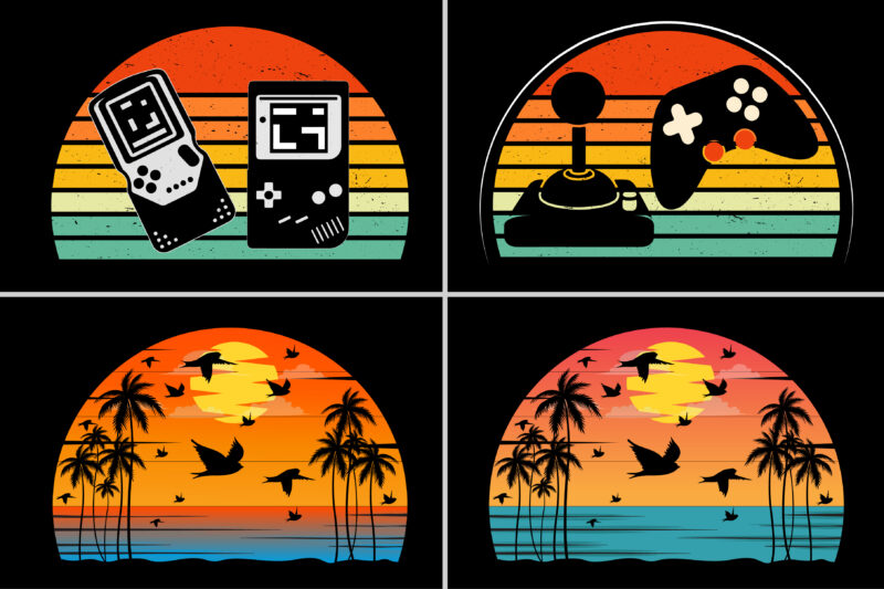 Sunset Retro Vintage Colorful T-Shirt Graphic Bundle