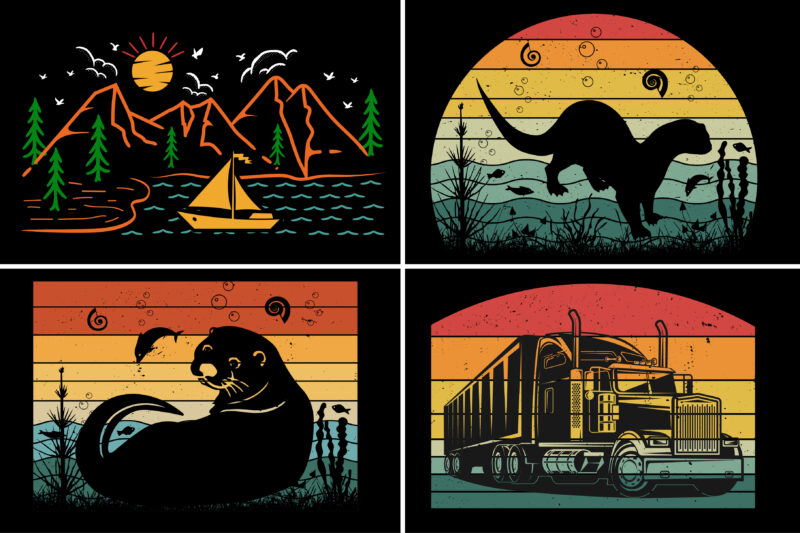 Retro Vintage Sunset T-Shirt Graphic Bundle