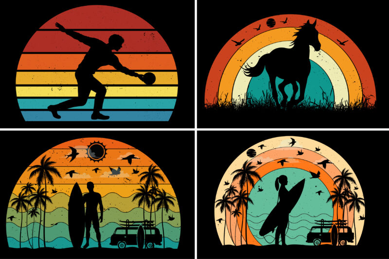 Sunset Retro Vintage T-Shirt Graphic Bundle