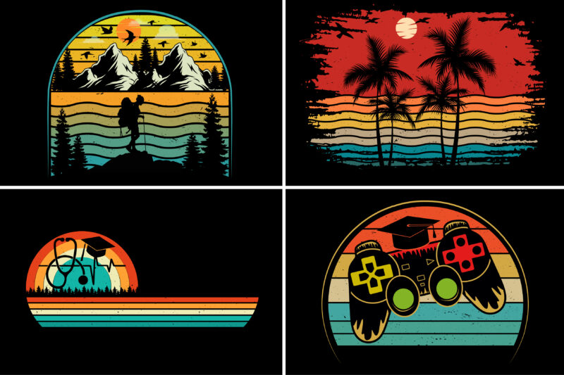 Sunset Vintage Colorful T-Shirt Graphic Bundle