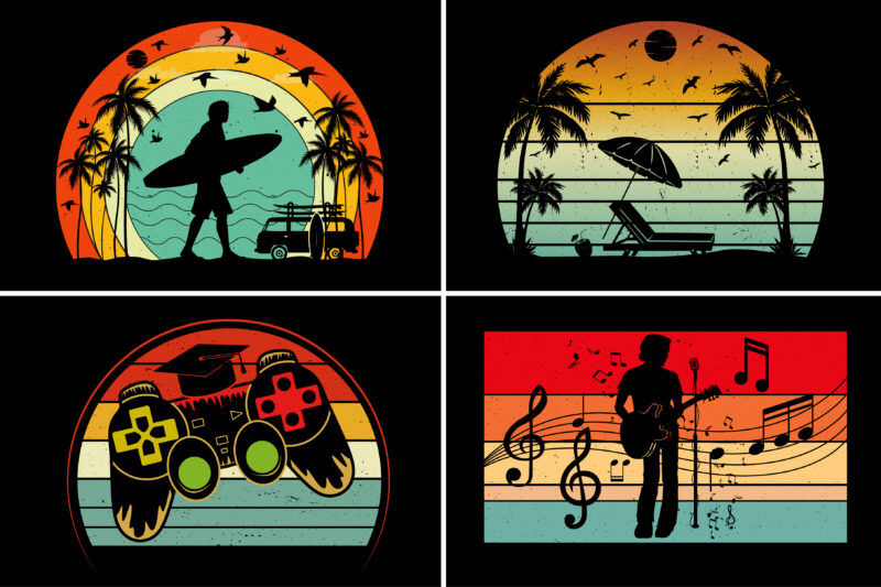 Vintage Sunset Colorful T-Shirt Graphic Bundle