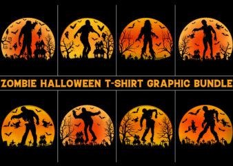 Zombie Halloween T-Shirt Design Graphic Background Vector Bundle