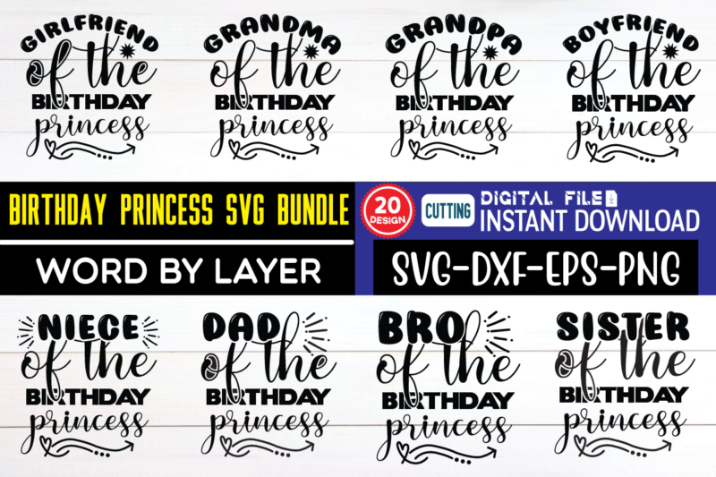 Birthday princess svg bundle birthday squad, birthday group, bithday queen, mommy and me outfits, family bundle svg, daughter of a queen, mother of a princess, mama mini, queen with crown