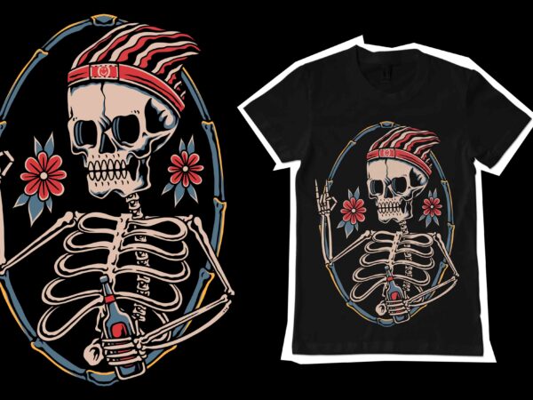 Drungken skull t-shirt template - Buy t-shirt designs