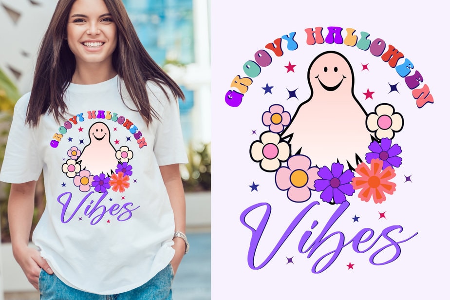 Groovy Halloween Vibes Halloween T Shirt Design Template Halloween Party T Shirt Design