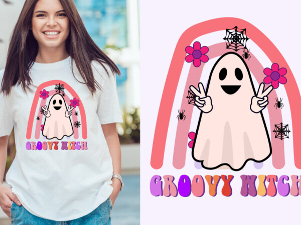 Groovy witch halloween t shirt design template. halloween party t shirt design. typography, illustration halloween t shirt design. halloween day t shirt. halloween night t shirt design.