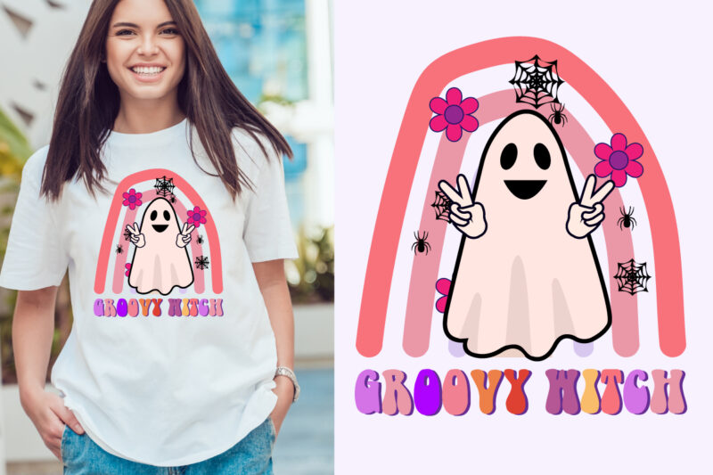 groovy witch Halloween t shirt design template. Halloween party t shirt design. Typography, illustration Halloween t shirt design. Halloween day t shirt. Halloween night t shirt design.