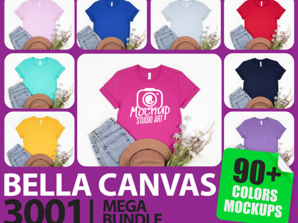 Bella canvas 3001, t-shirt mockups, flat lay mockup, 90 mockups