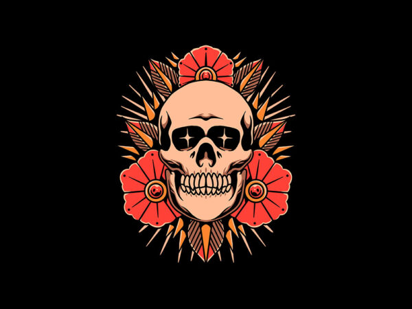 Skull and flower t shirt template vector