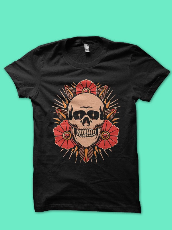 skull and flower