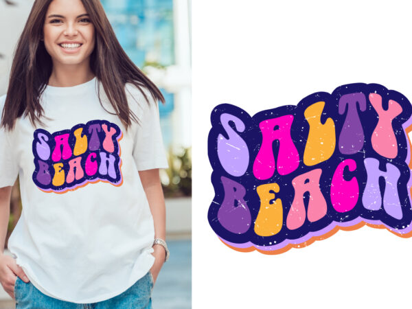 Salty beach groovy vintage, typography t shirt print design graphic illustration vector. daisy ornament flower design. card, label, poster, sticker,