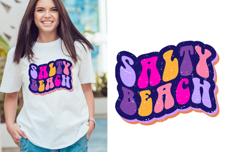 salty beach groovy vintage, typography t shirt print design graphic illustration vector. daisy ornament flower design. card, label, poster, sticker,