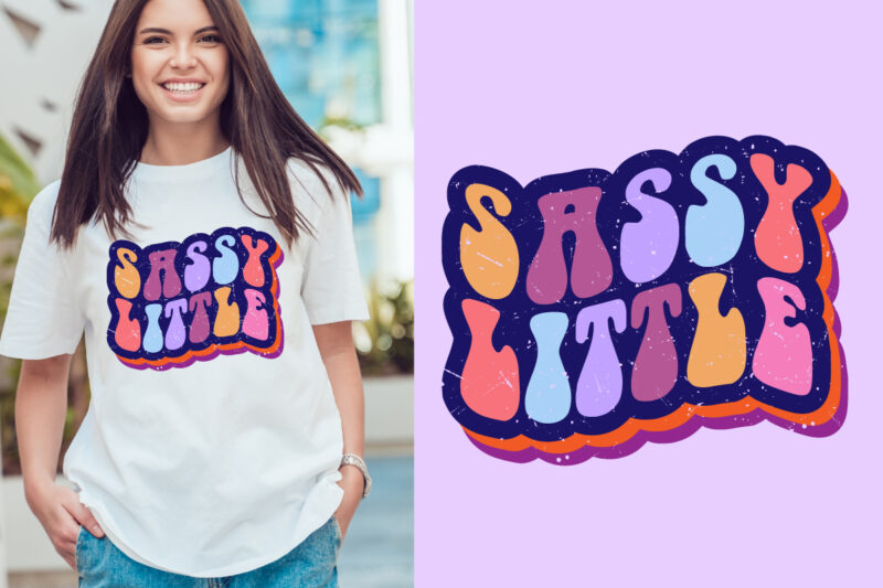 sassy little groovy vintage, typography t shirt print design graphic illustration vector. daisy ornament flower design. card, label, poster, sticker,