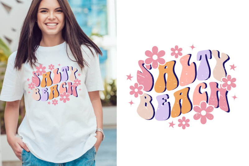 salty beach groovy style Typography T Shirt Design Vector