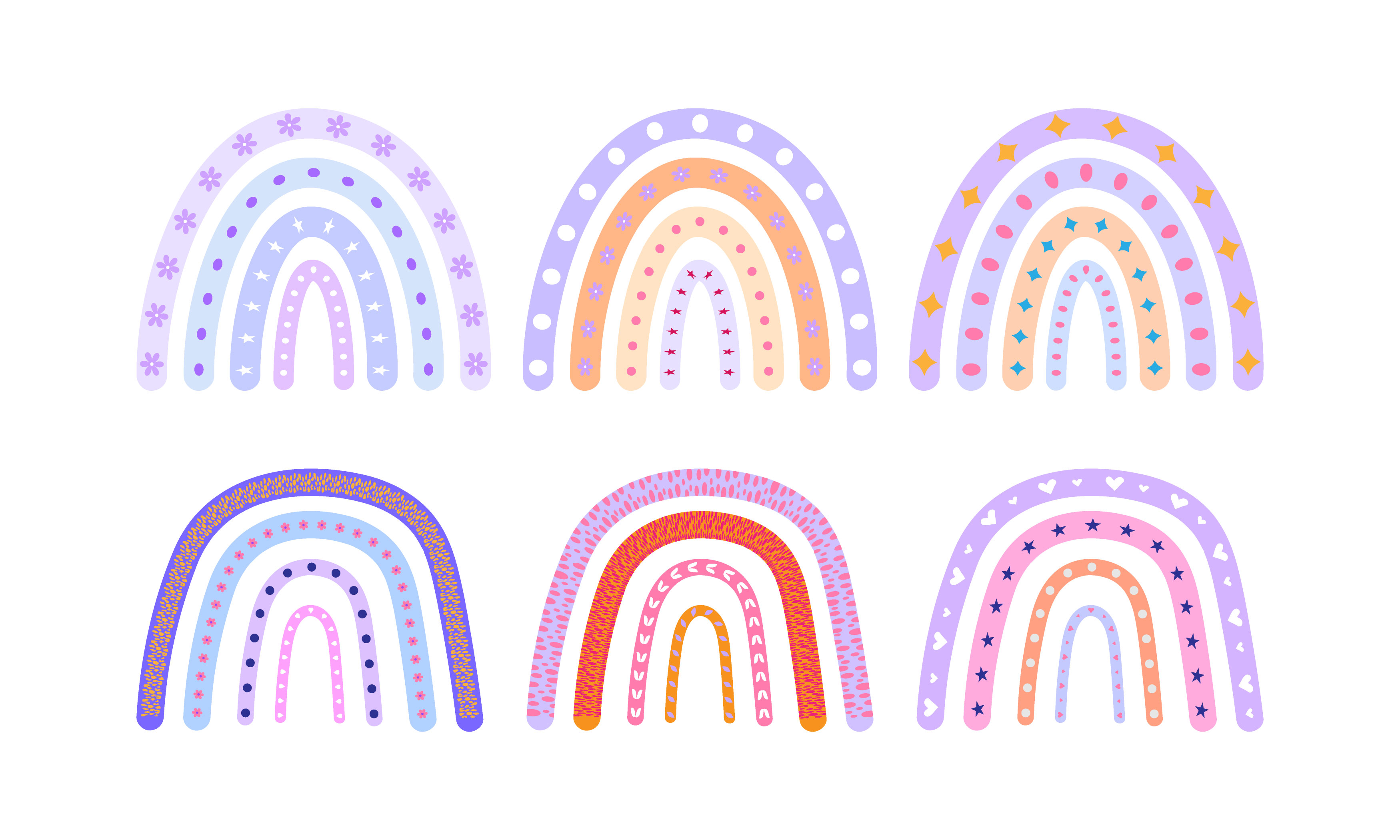 Boho Rainbow SVG Cut File Set of 6 | Cute Boho Black Rainbow Sticker SVG  File | Instant Digital DOWNLOAD