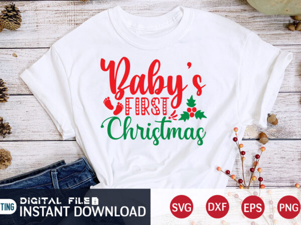 Baby’s first christmas shirt, first christmas, christmas svg, christmas t-shirt, christmas svg shirt print template, svg, merry christmas svg, christmas vector, christmas sublimation design, christmas cut file