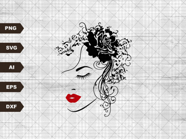 Woman face with rose svg | woman face svg | rose svg | lip svg | girl face svg | floral svg | svg / png t shirt design for sale