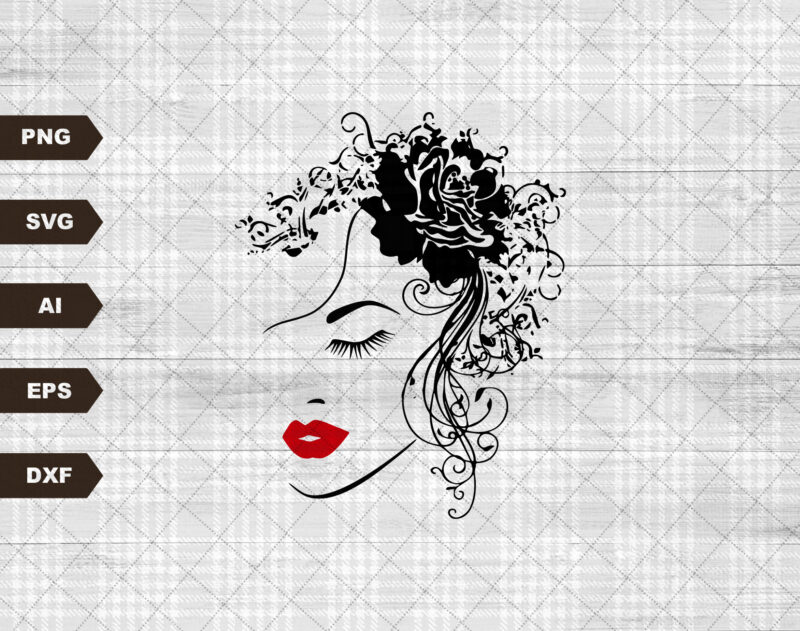 Woman face with Rose SVG | Woman face Svg | Rose Svg | Lip svg | Girl face svg | Floral svg | Svg / Png