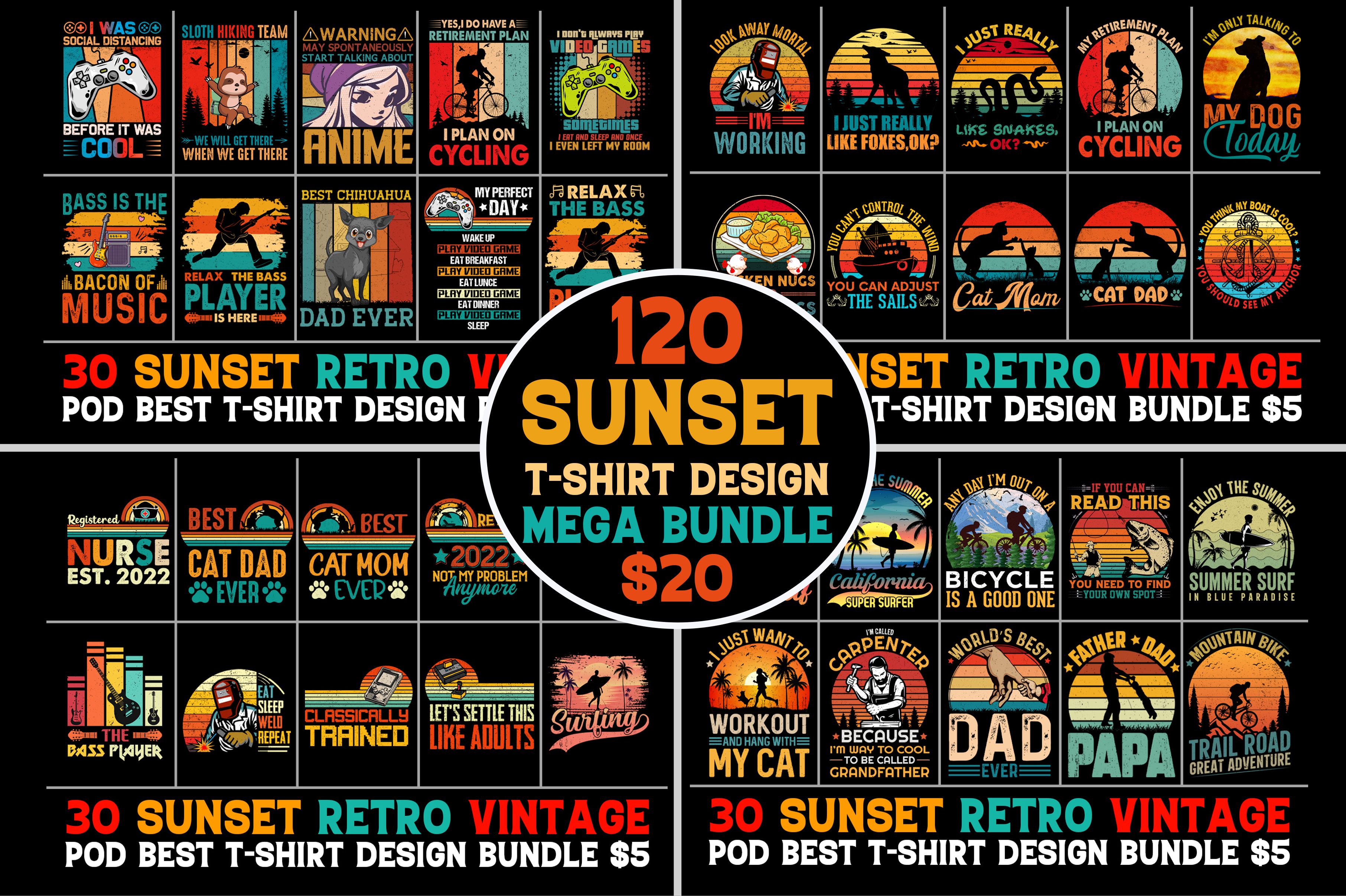 Retro Vintage Sunset T-Shirt Design POD