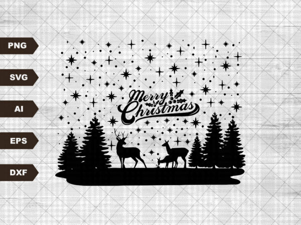 Merry christmas deer scene svg file, svg files for cricut, 24oz venti cold cup design, eps file, svg file