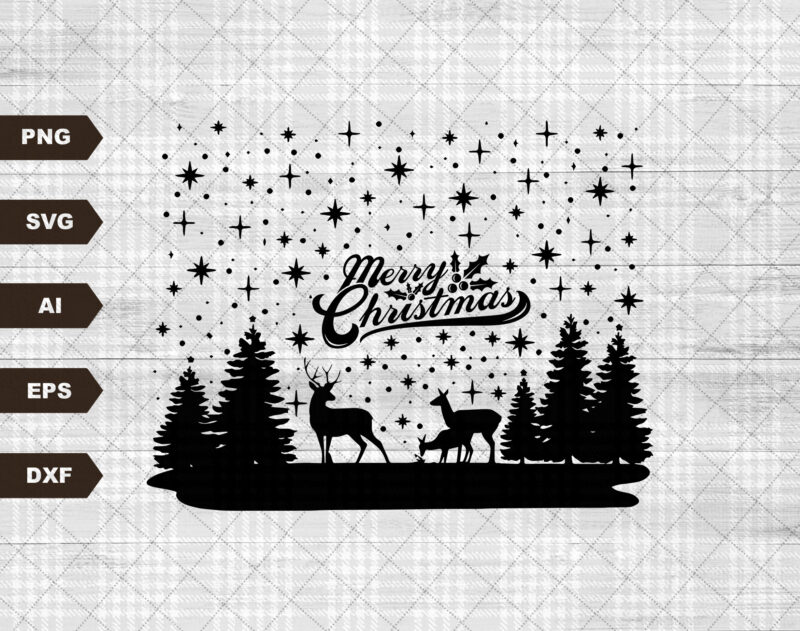 Merry Christmas Deer Scene Svg file, Svg Files For Cricut, 24oz Venti Cold Cup Design, EPS file, SVG file