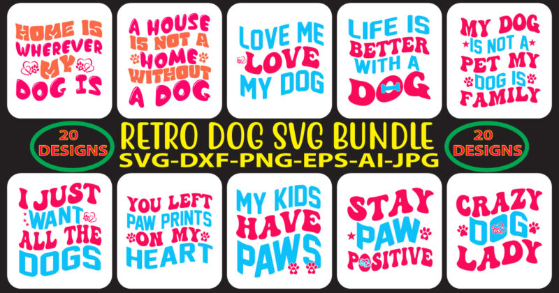 Retro Dog SVG Bundle/ Wavy Dog T-Shirt Design