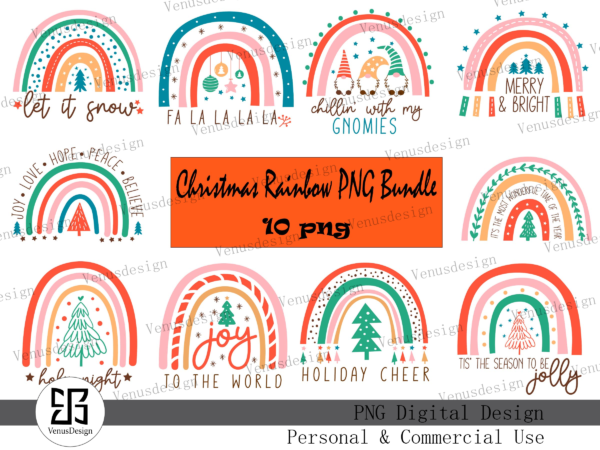 Christmas rainbow png bundle t shirt vector file