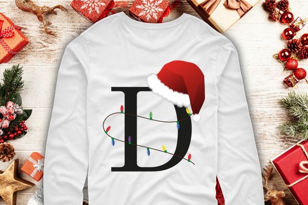 Christmas 2023 alphabet letters A to Z Christmas Light with santa hat vector T-shirt design svg