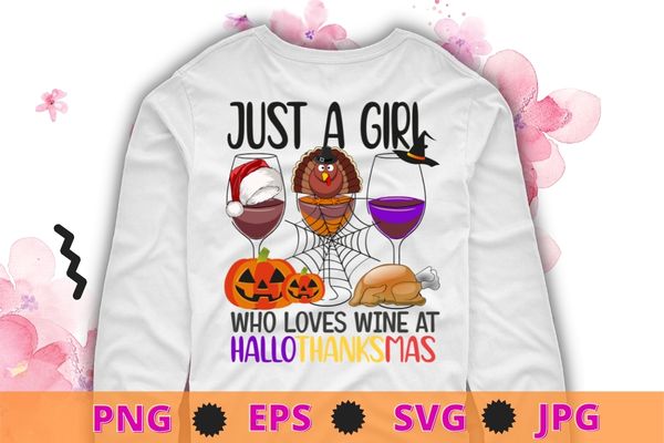 Happy Hallothanksmas Wine Glasses Wine LoverT-Shirt design svg, Hallothanksmas, Wine Glasses, Wine Lover, thanksgiving, christmas, halloween