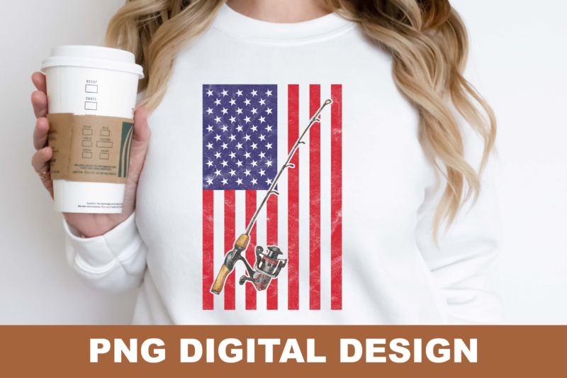 American Flag Fishing Fisherman PNG Sublimation Design